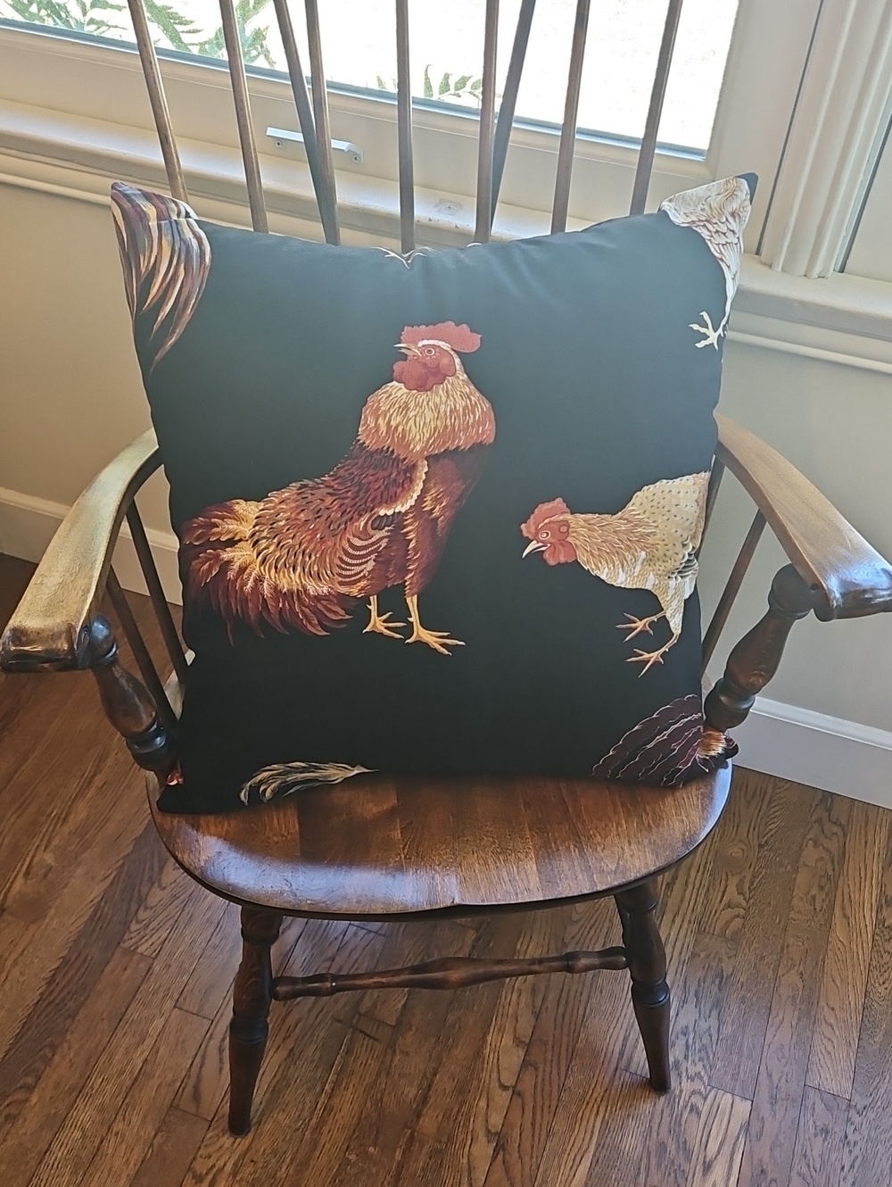 Rooster Accent Pillow - Black with Brown and Cream Rooster Design
